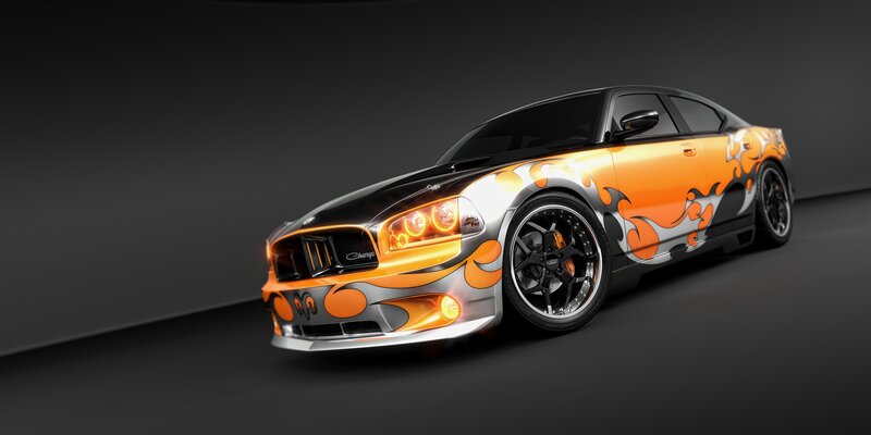 Orange and Black Car — Dramatic, 3d Render, Flames