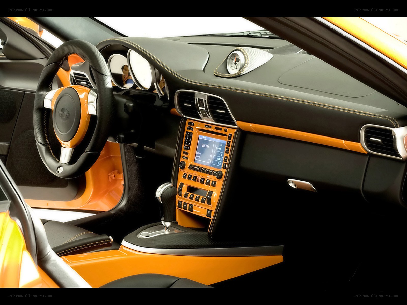 orange and black car interior