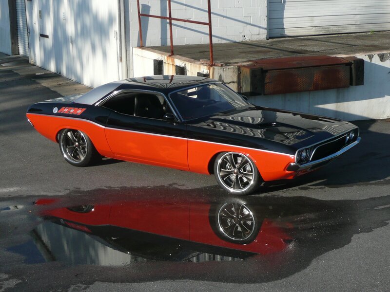 Orange and black classic muscle car