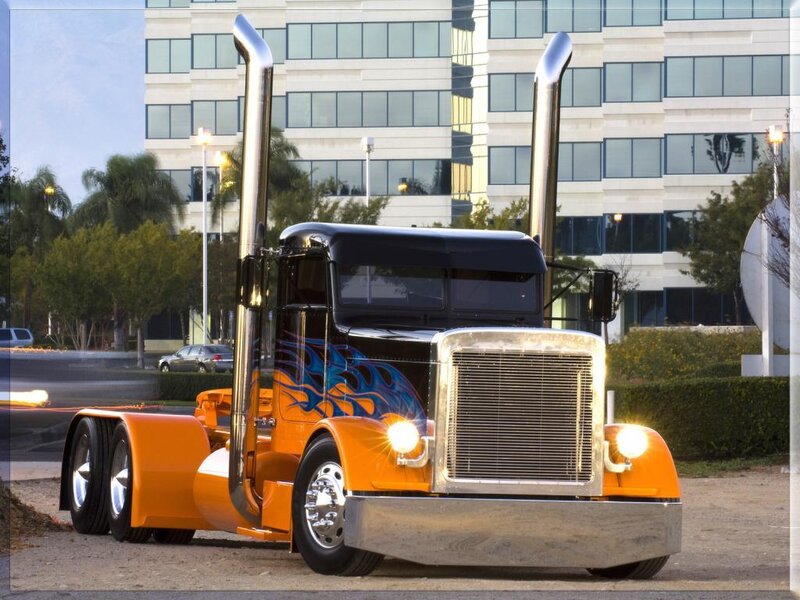 orange and black flame truck
