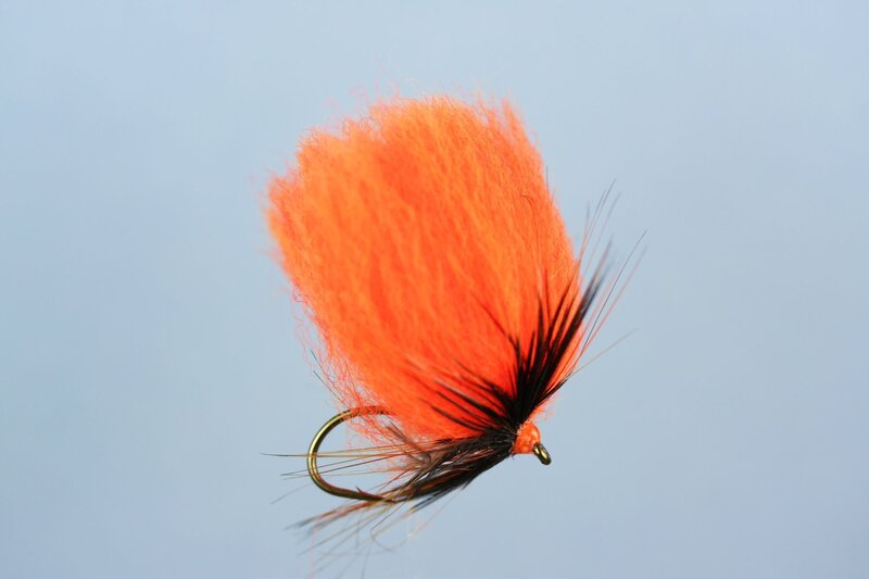 orange and black fly fishing lure