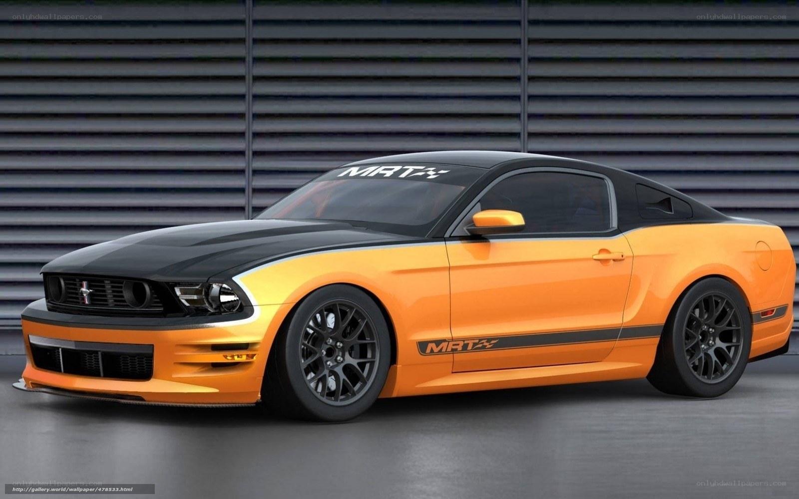 Orange and black Ford Mustang
