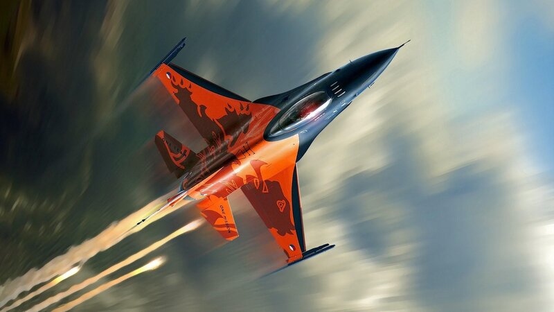 Orange and Black Jet Fighter — Dynamic, Afternoon