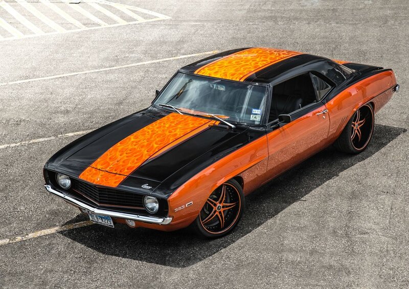 Orange and Black Muscle Car — Dramatic, Afternoon, Photograph
