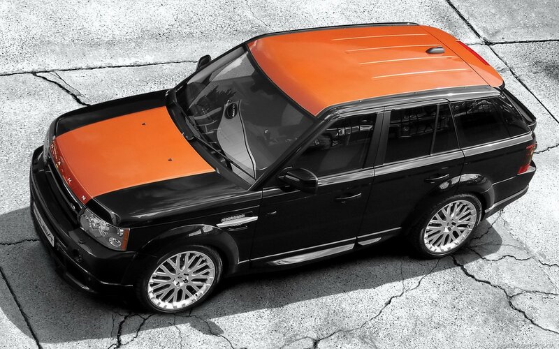 Orange and Black SUV — Dramatic, Photograph, Cracked Pavement