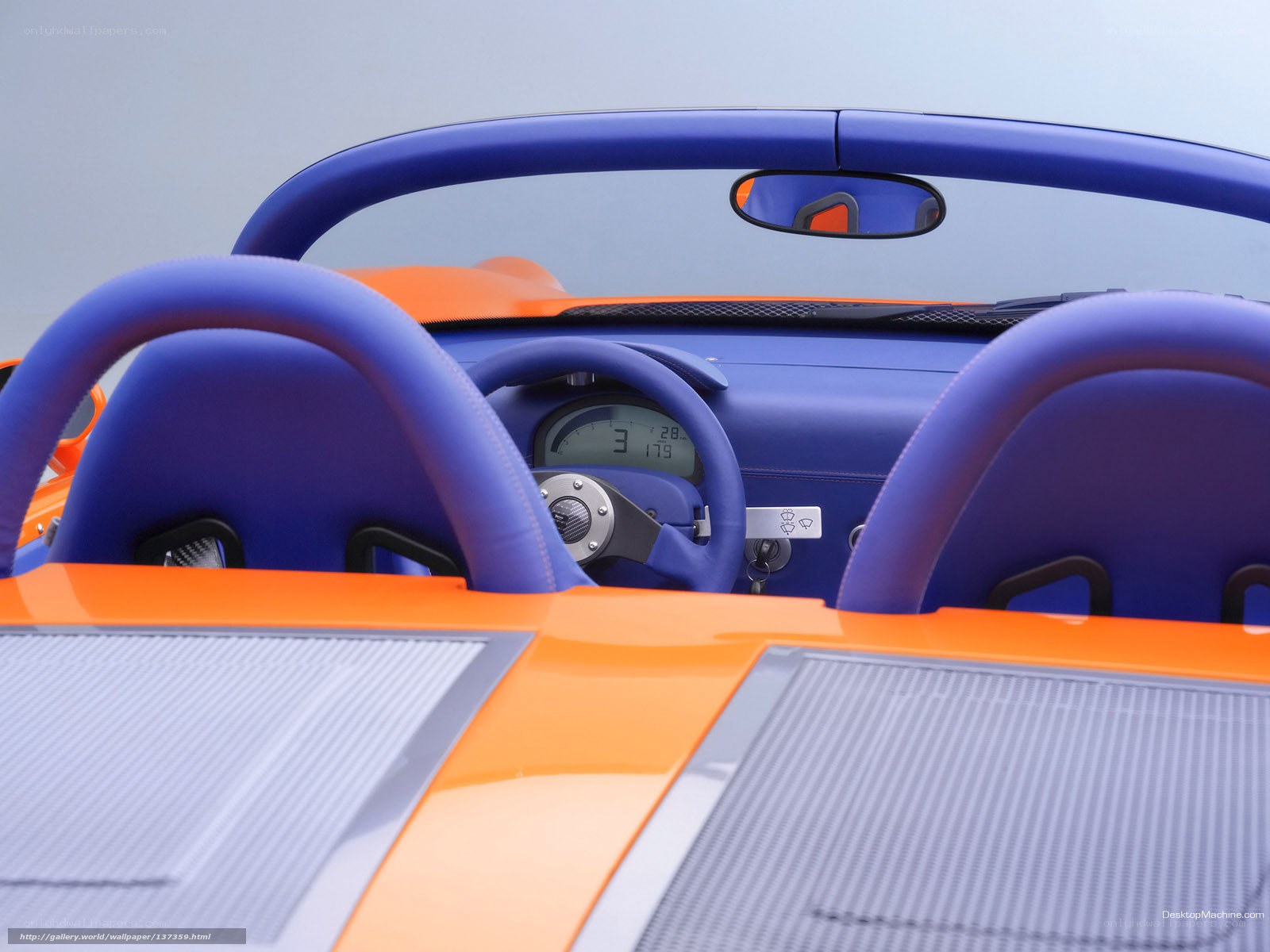 Orange and blue sports car interior
