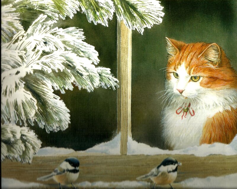 Orange and White Cat — Calm, Winter, Painting