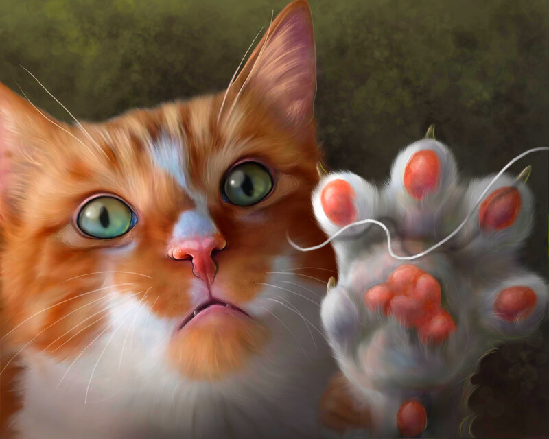 Orange and White Cat — Curious, Digital Art