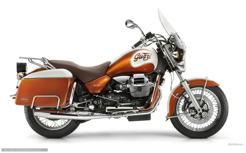Orange and white Guzzi motorcycle