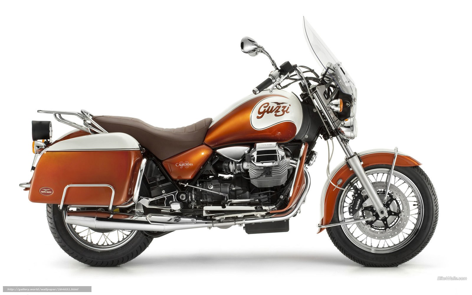 Orange and white Guzzi motorcycle
