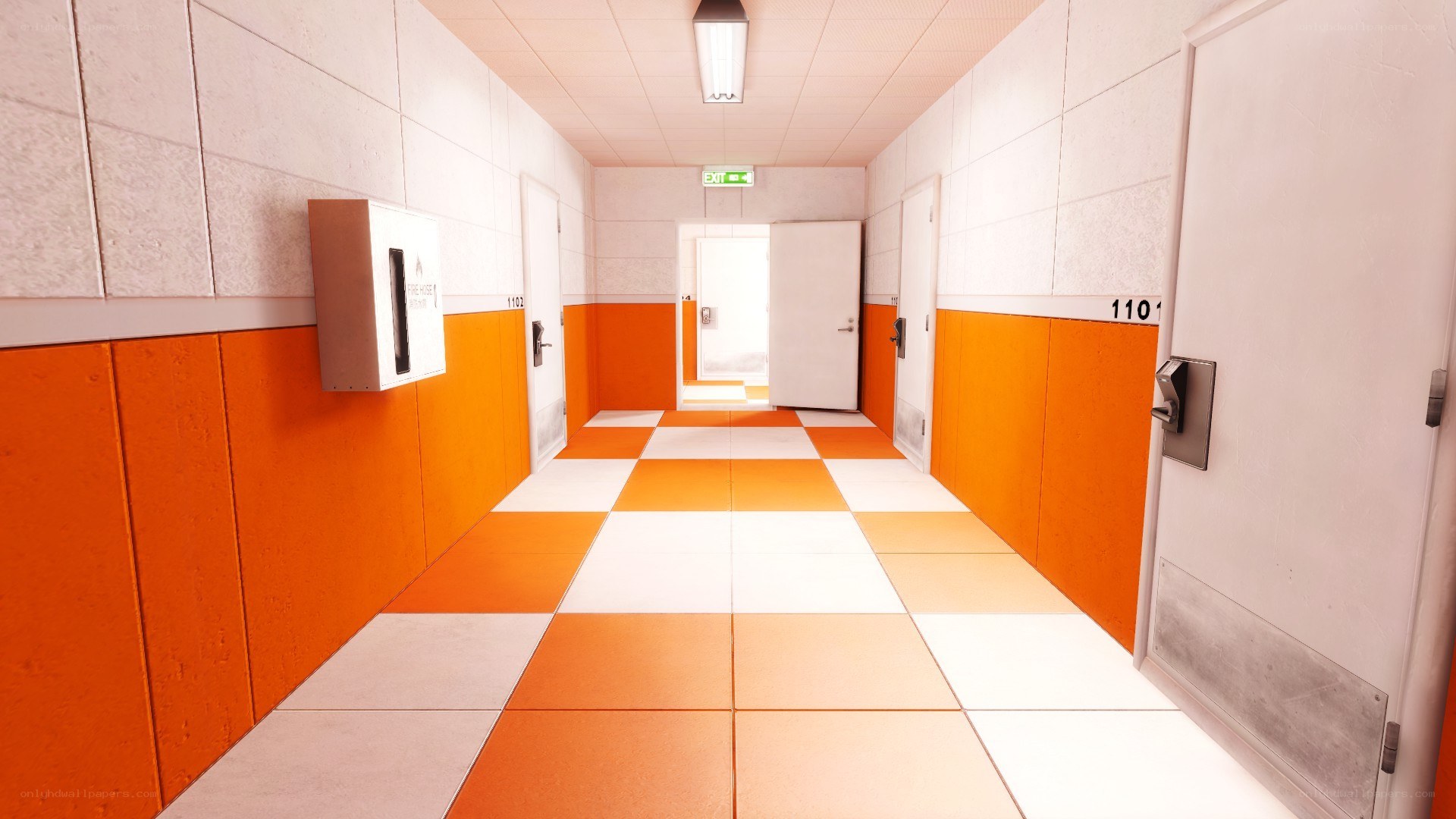 orange and white hallway