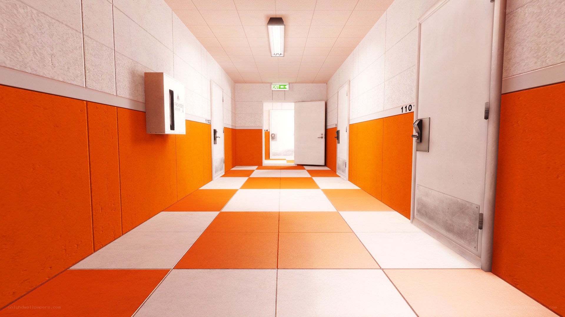 orange and white hallway