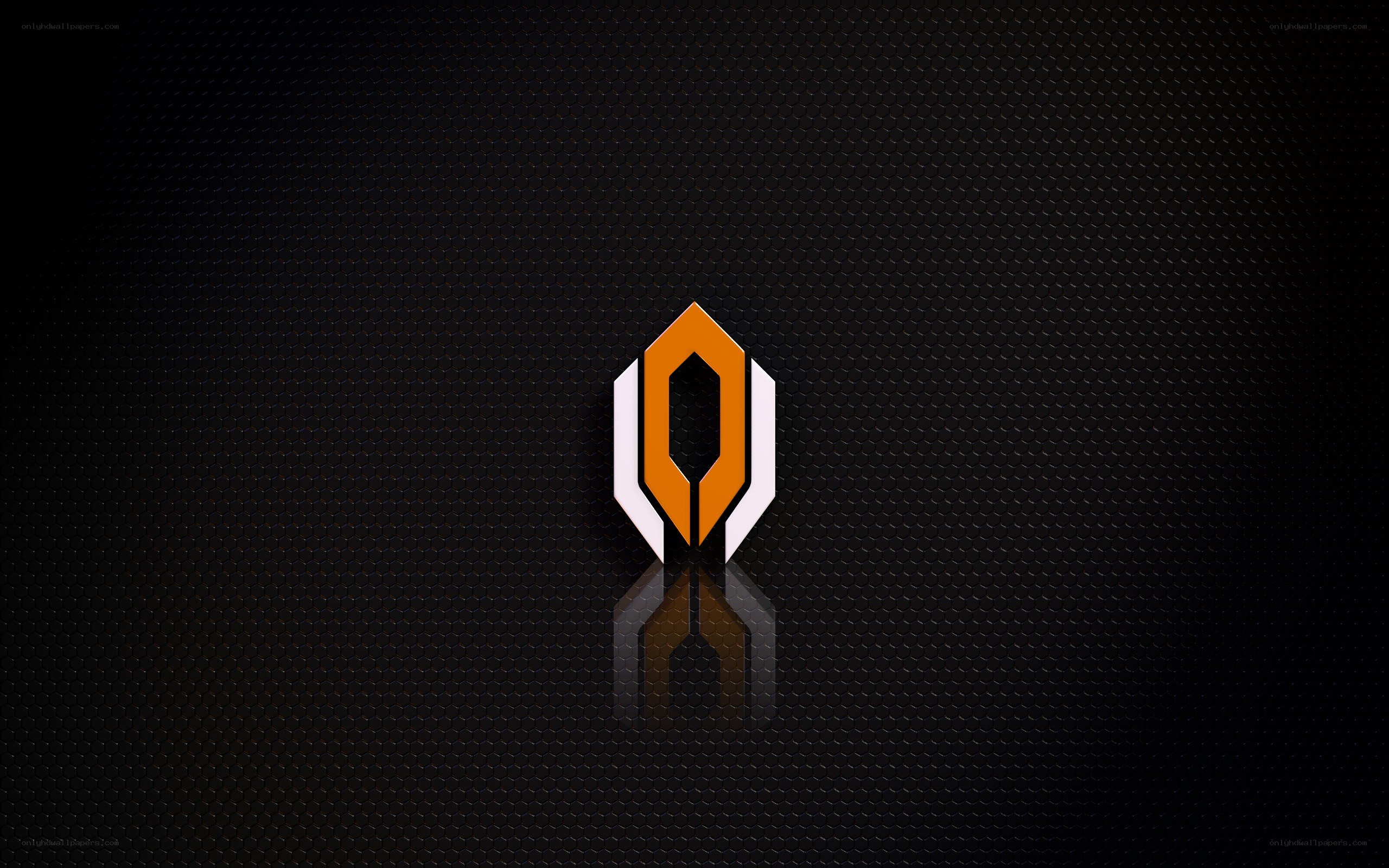 orange and white logo on black mesh