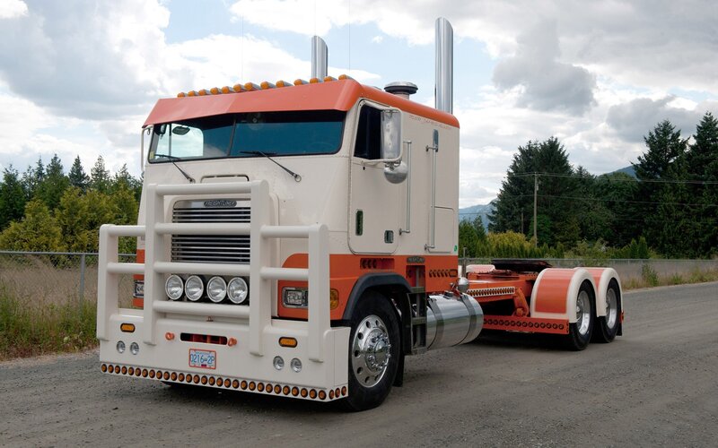 orange and white semi-truck