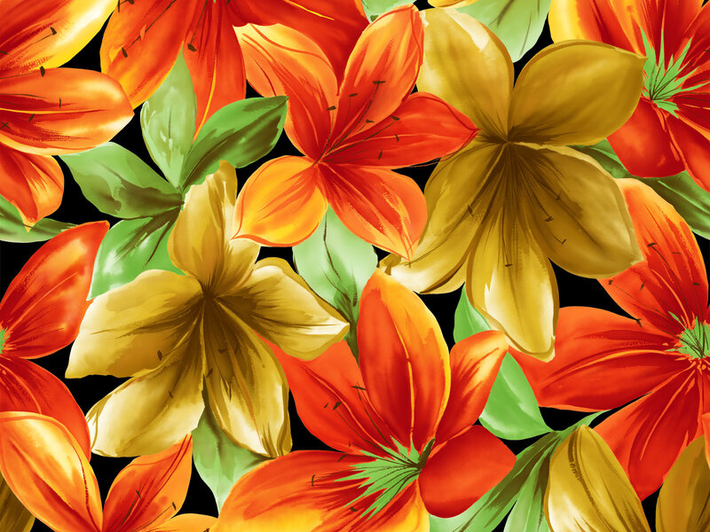 Orange and Yellow Lilies — Red