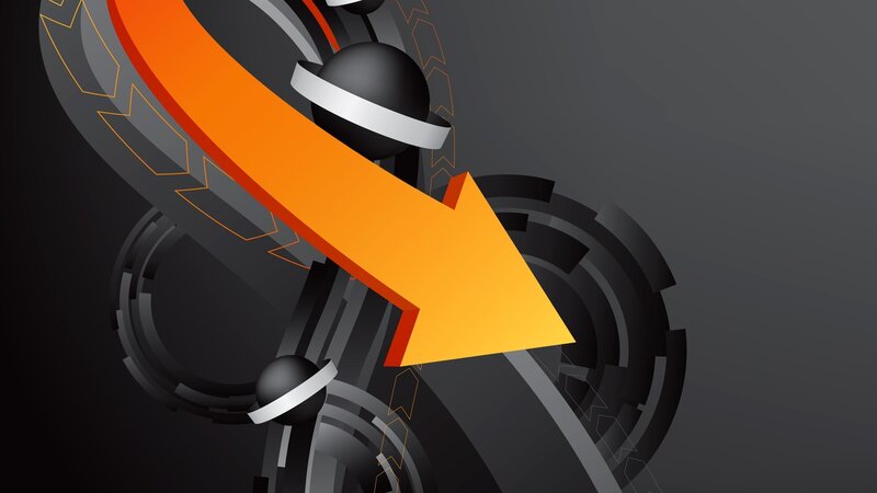 Orange Arrow on Mechanical Background — Black, Vector Art