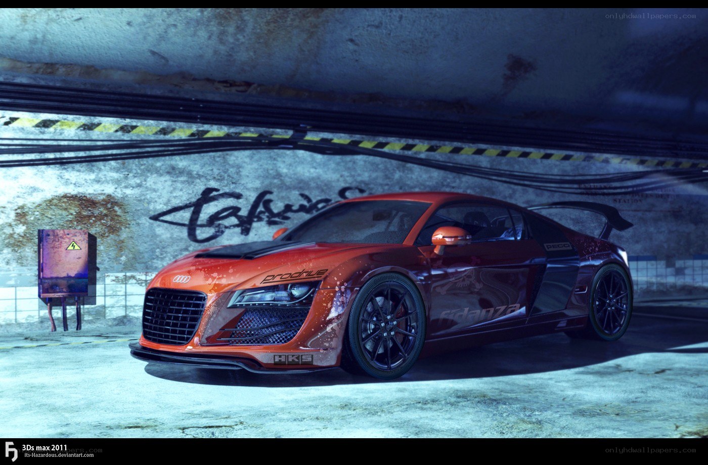 Orange Audi R8 in underground garage