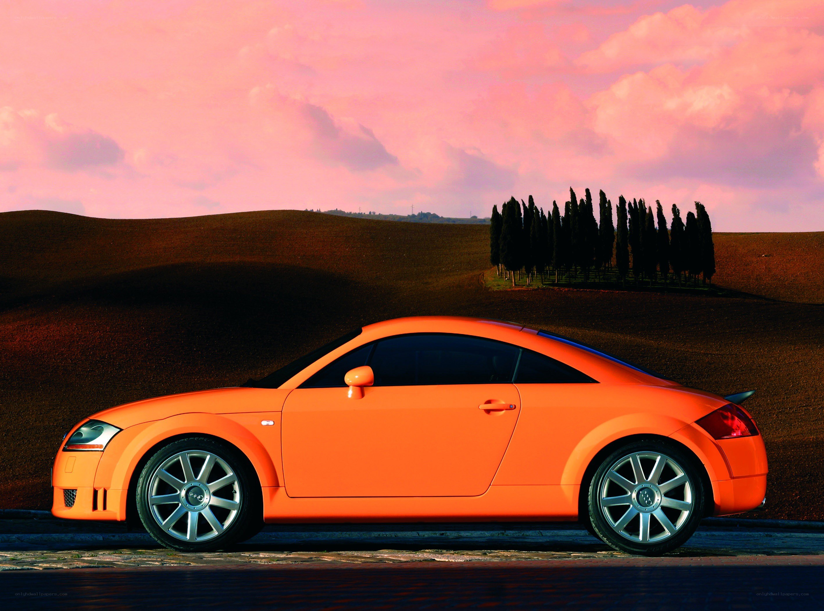Orange Audi TT on a scenic road