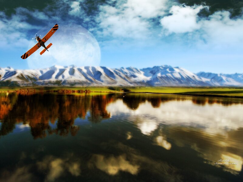Orange Biplane Flying