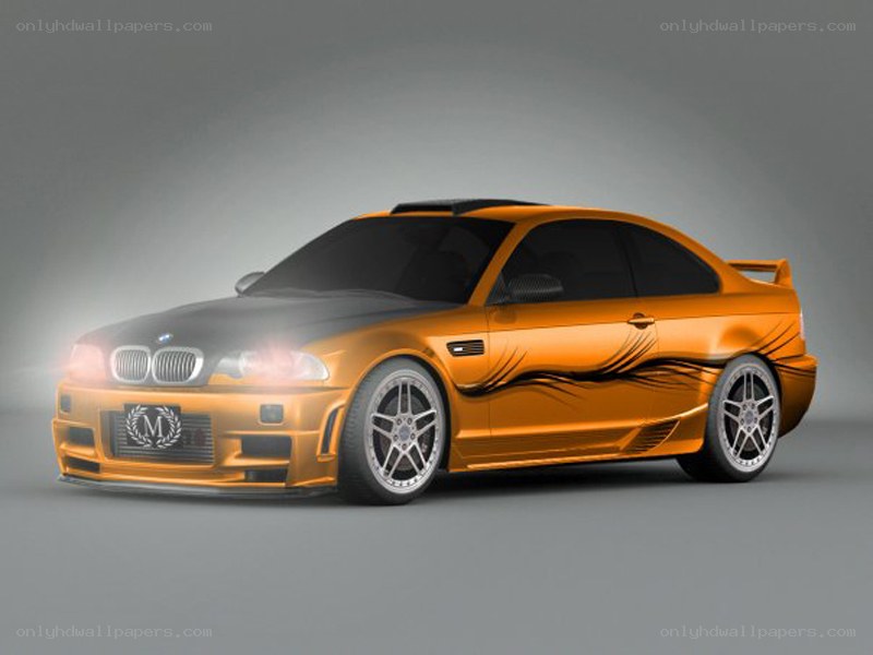 orange BMW coupe with custom graphics
