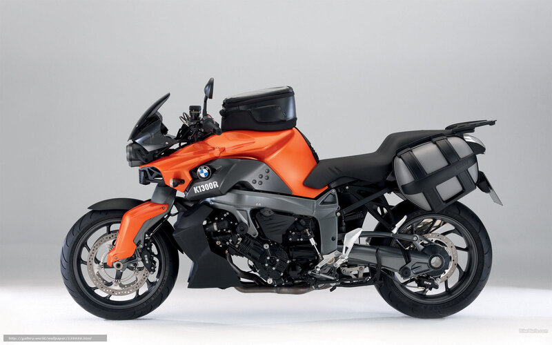 Orange BMW K1300R Motorcycle — Neutral, Photograph, Saddlebags
