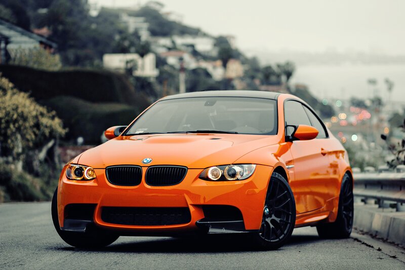 Orange BMW M3 Coupe — Dramatic, Afternoon, Photograph, Car, Road, Hills