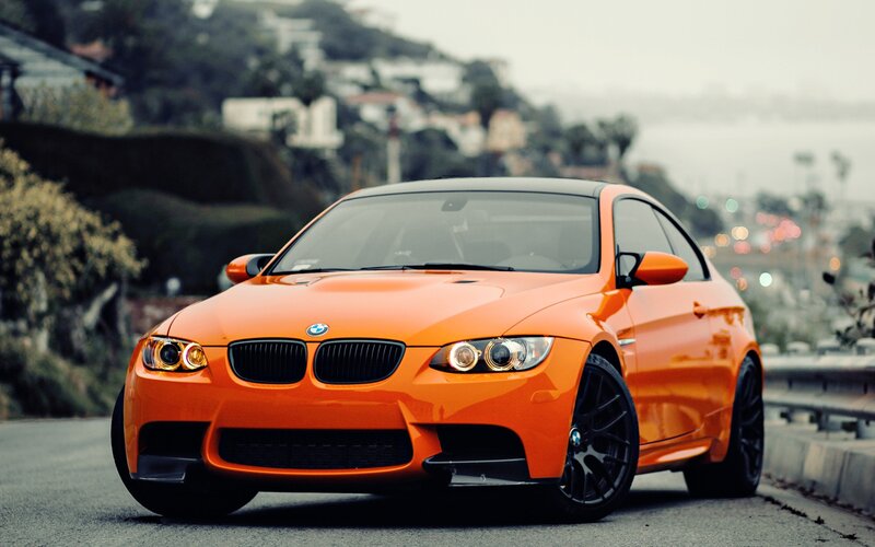 Orange BMW M3 Coupe — Dramatic, Afternoon, Photograph, Car, Road