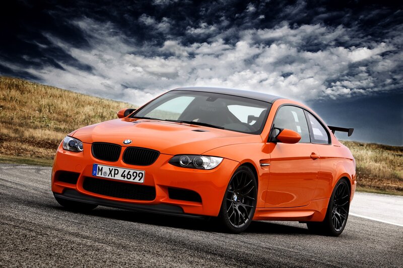 Orange BMW M3 Coupe — Dramatic, Photograph, Car, Road, Clouds, Black, White