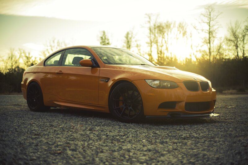 Orange BMW M3 Coupe — Dramatic, Sunset, Photograph, Car