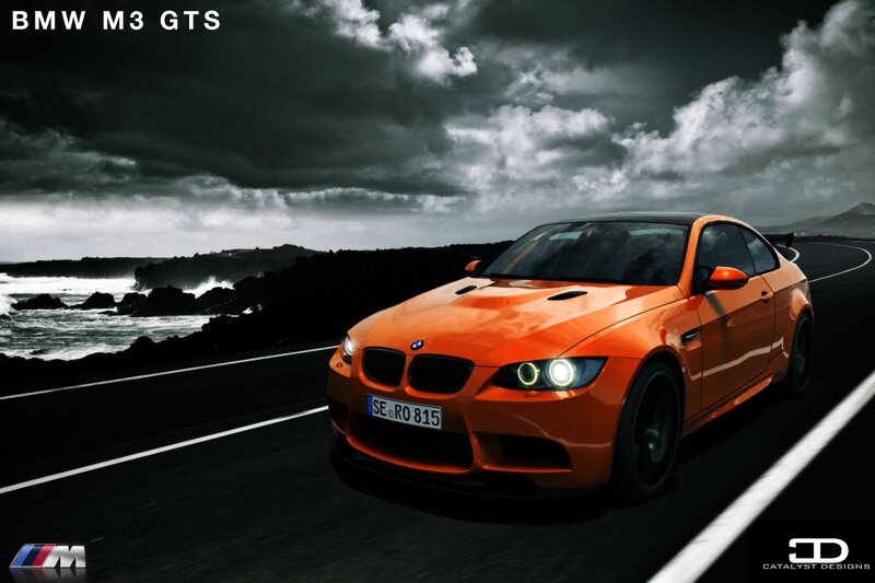 Orange BMW M3 GTS on coastal road