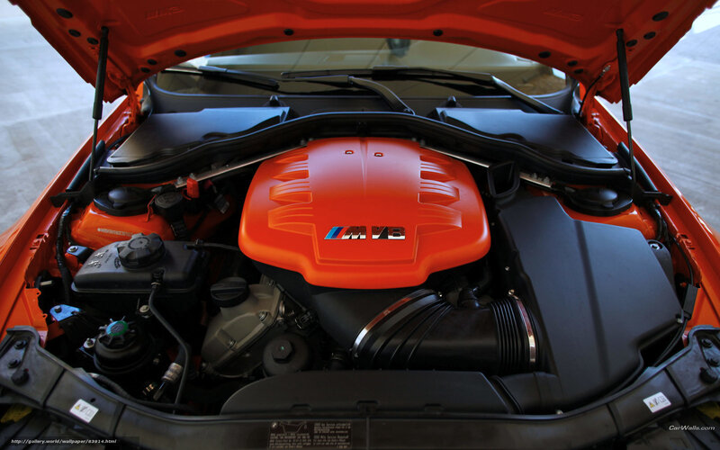 orange bmw m5 engine bay