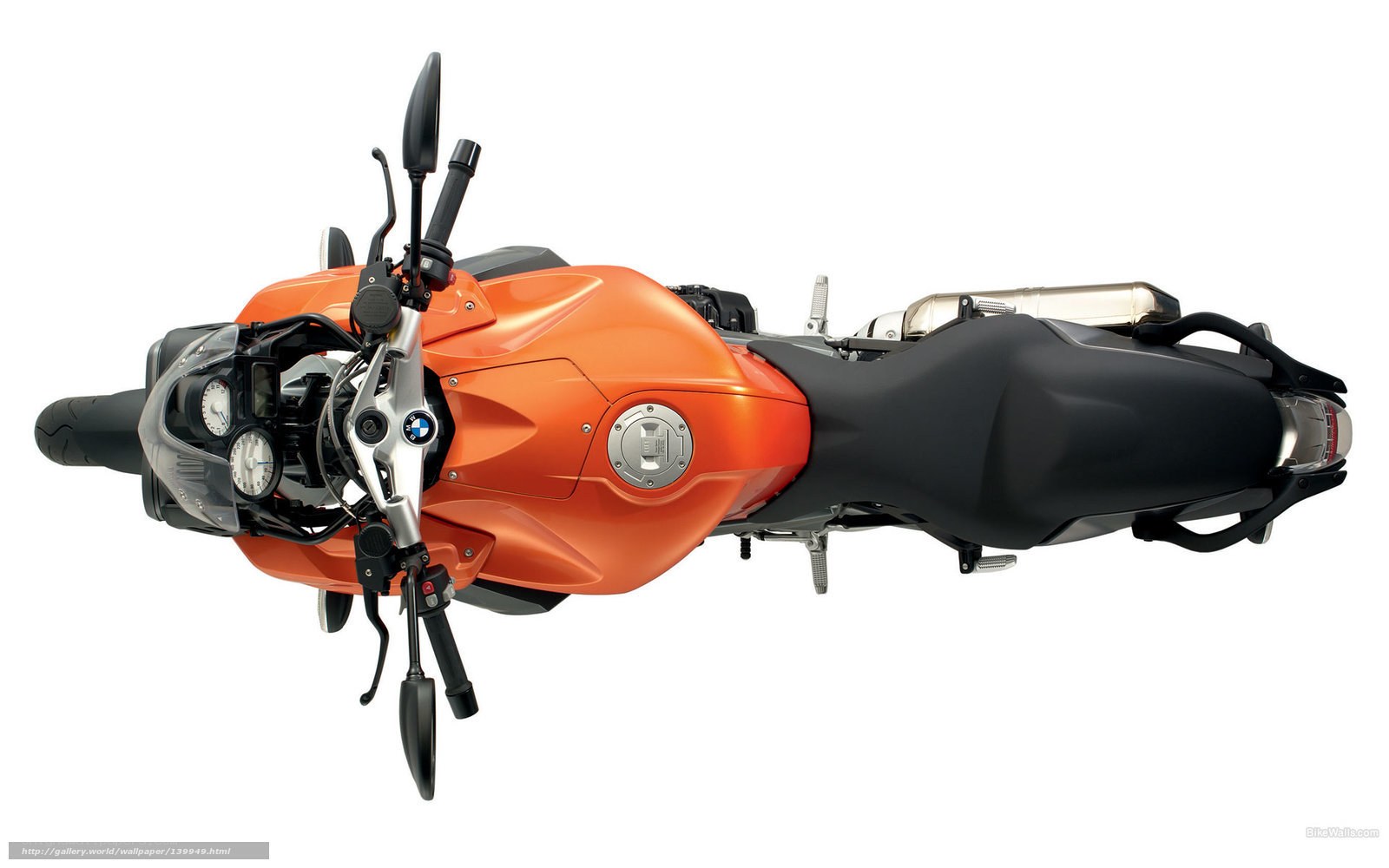 orange BMW motorcycle from above