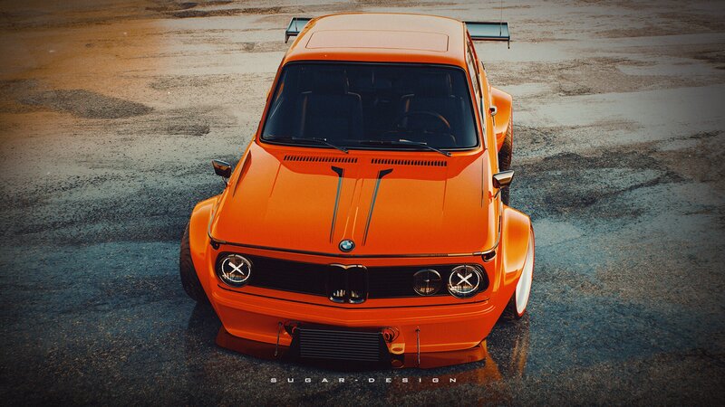 Orange BMW Race Car — Dramatic, Sunset