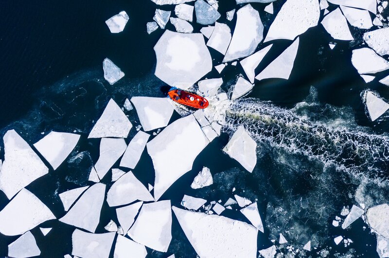 Orange Boat in Ice
