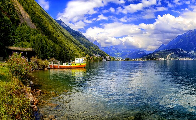 Orange Boat on Lake