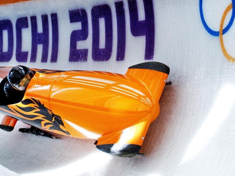 Orange Bobsled on Ice