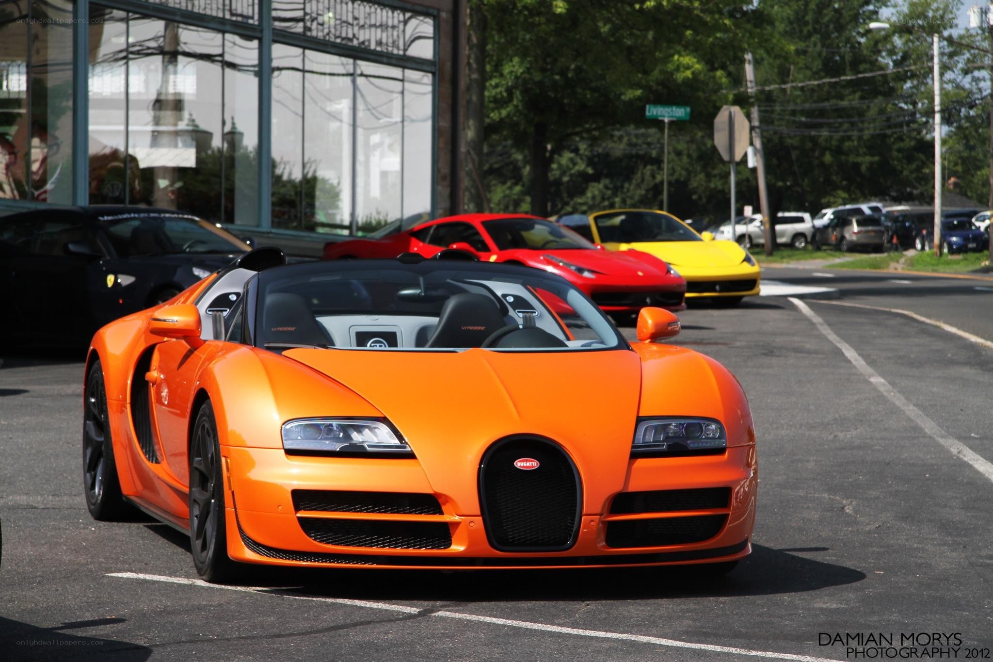 Orange Bugatti Veyron on street