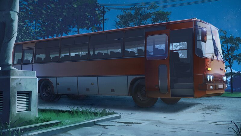 Orange Bus at Night