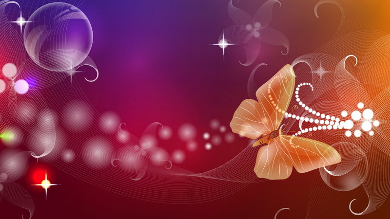 Orange Butterfly — Purple, Dreamy, Digital Art, Bubbles