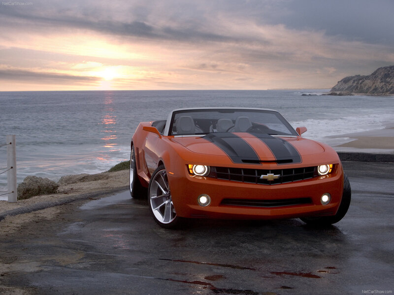 Orange Camaro at sunset