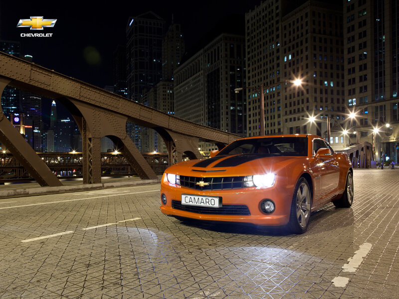 Orange Camaro Car — Dramatic, Night, Photograph