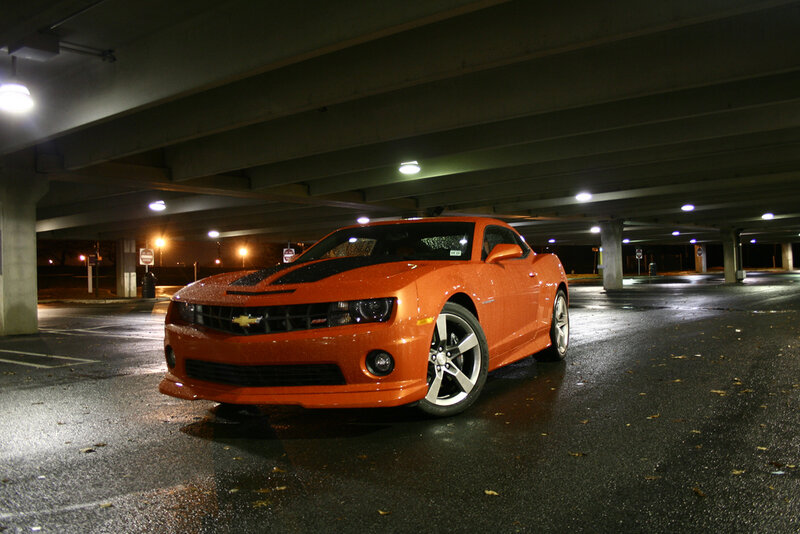 Orange Camaro Car — Dramatic, Night