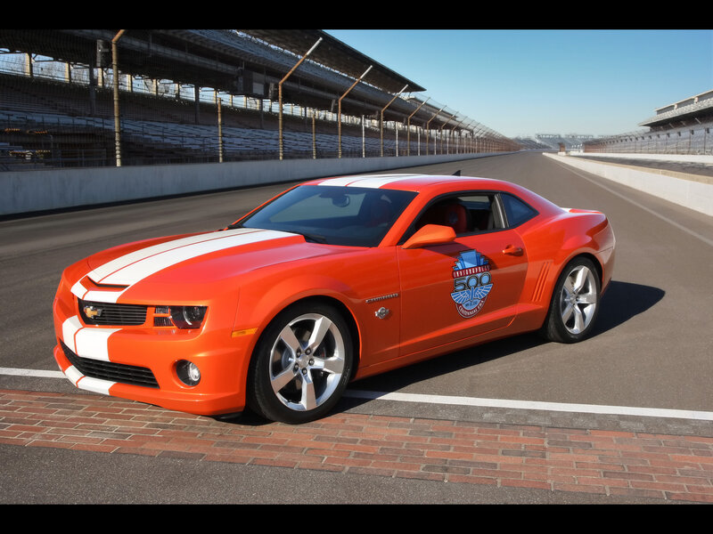 Orange Camaro on racetrack