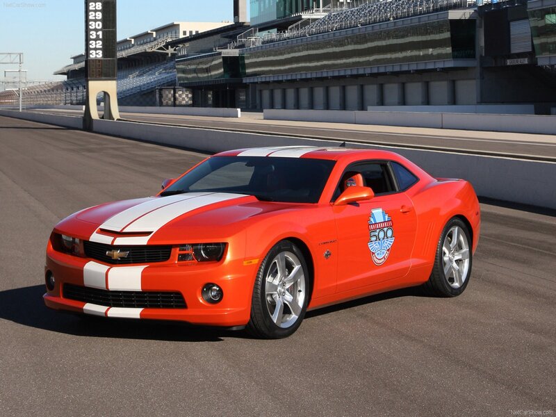 Orange Camaro on racetrack