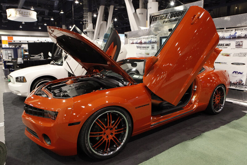 Orange Camaro with gullwing doors