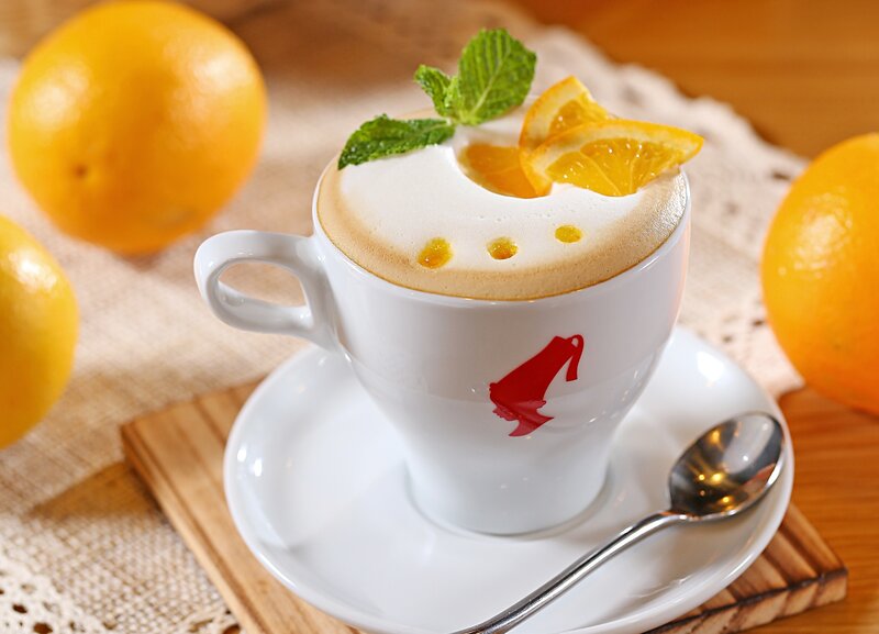 Orange Cappuccino in Cup — White, Refreshing
