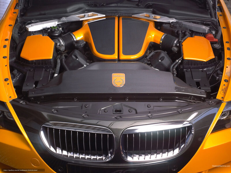 orange car engine bay
