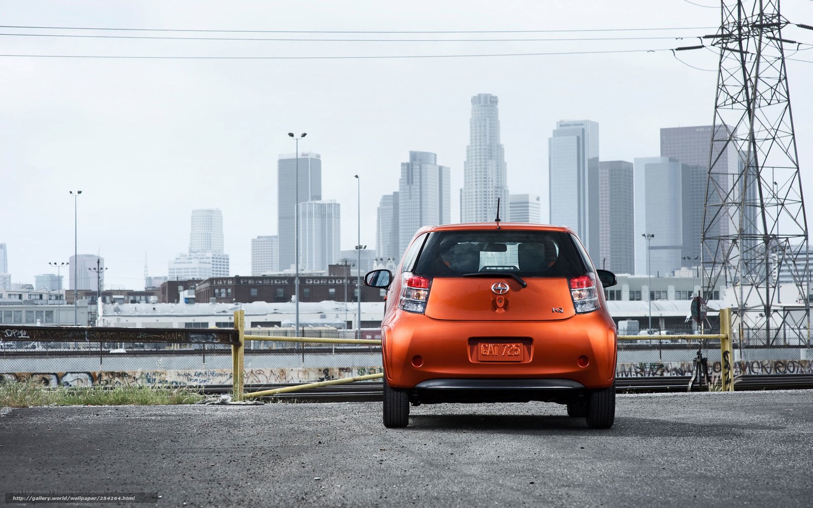 Orange car in cityscape