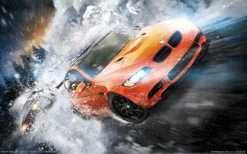 Orange car in snowy crash