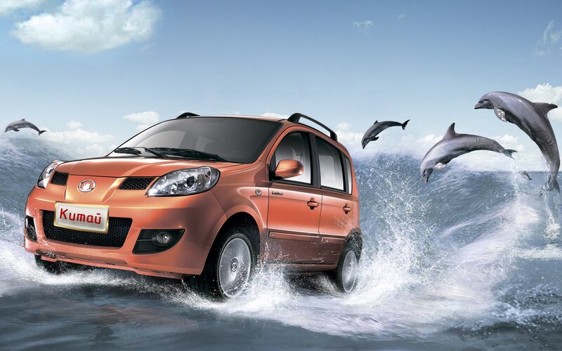 Orange Car in Water